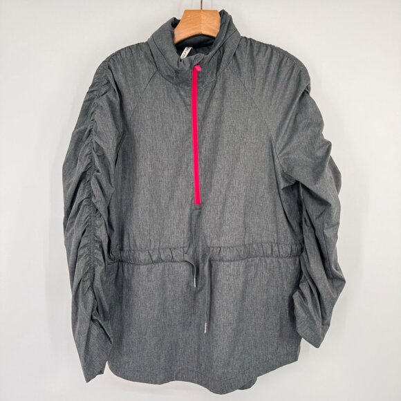 Fabletics Gray Ruched Long Sleeve Jacket Pink Zipper Drawstring Womens size larg - Picture 7 of 16